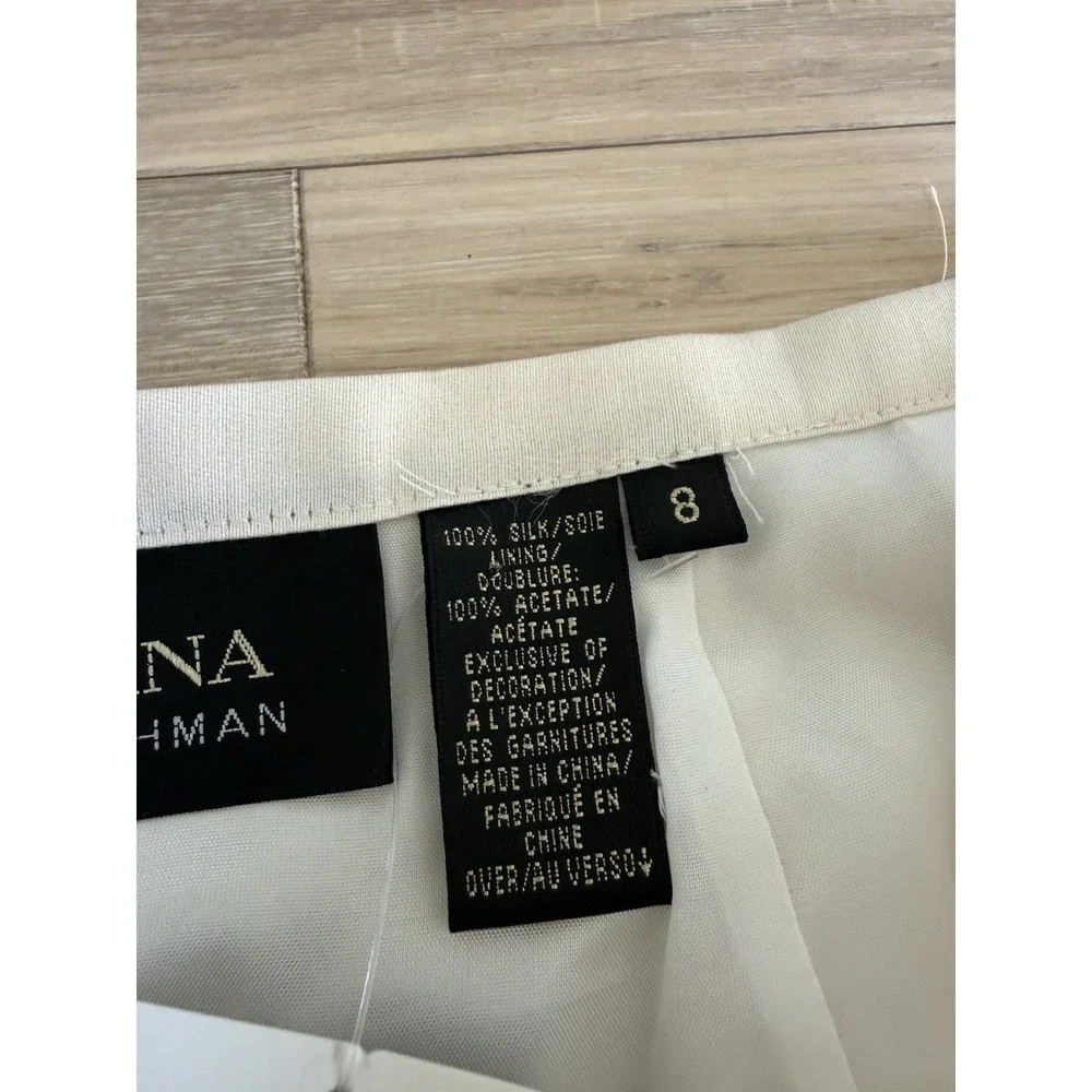 FAB Dana Buchman White Silk w Glass Beads Fully Beaded A-line Skirt Size 8$ 550